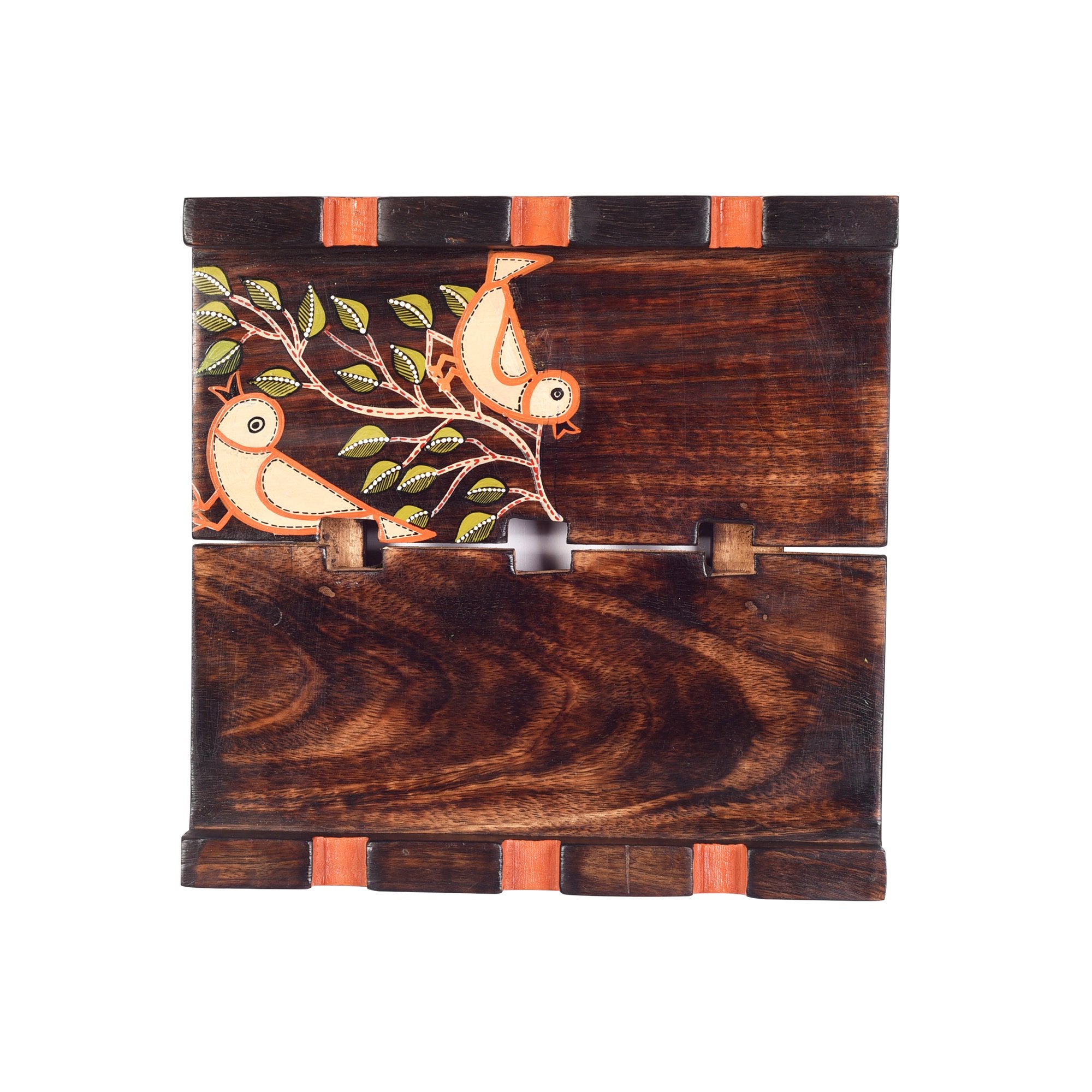 Playful Birds Nature Inspired Square Name Plate Wooden Painted From Tamrapatra