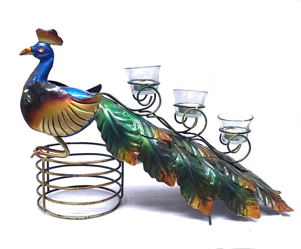 Big Peacock With 3 Tealight Glass Largest Collection Of Home Décor Tamrapatra