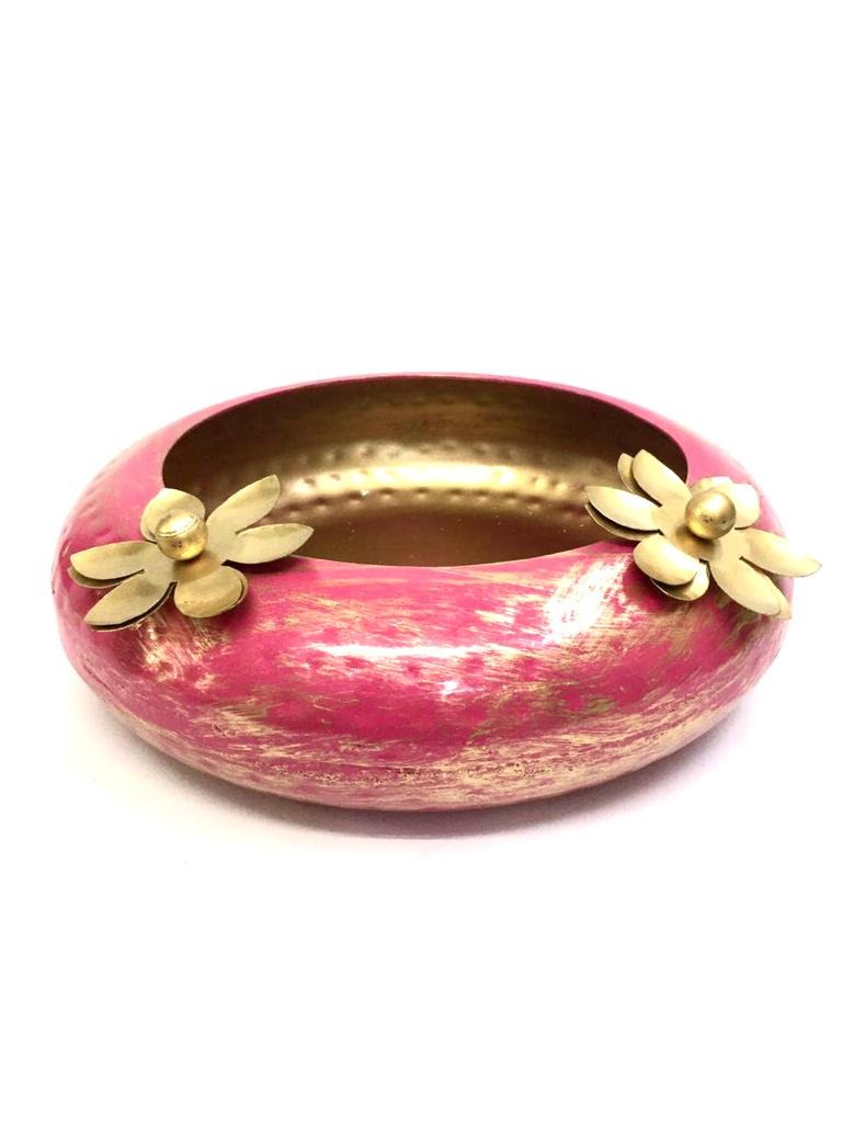 Metal Decorative Round Urli Shades Of Pink With Flower Petal By Tamrapatra