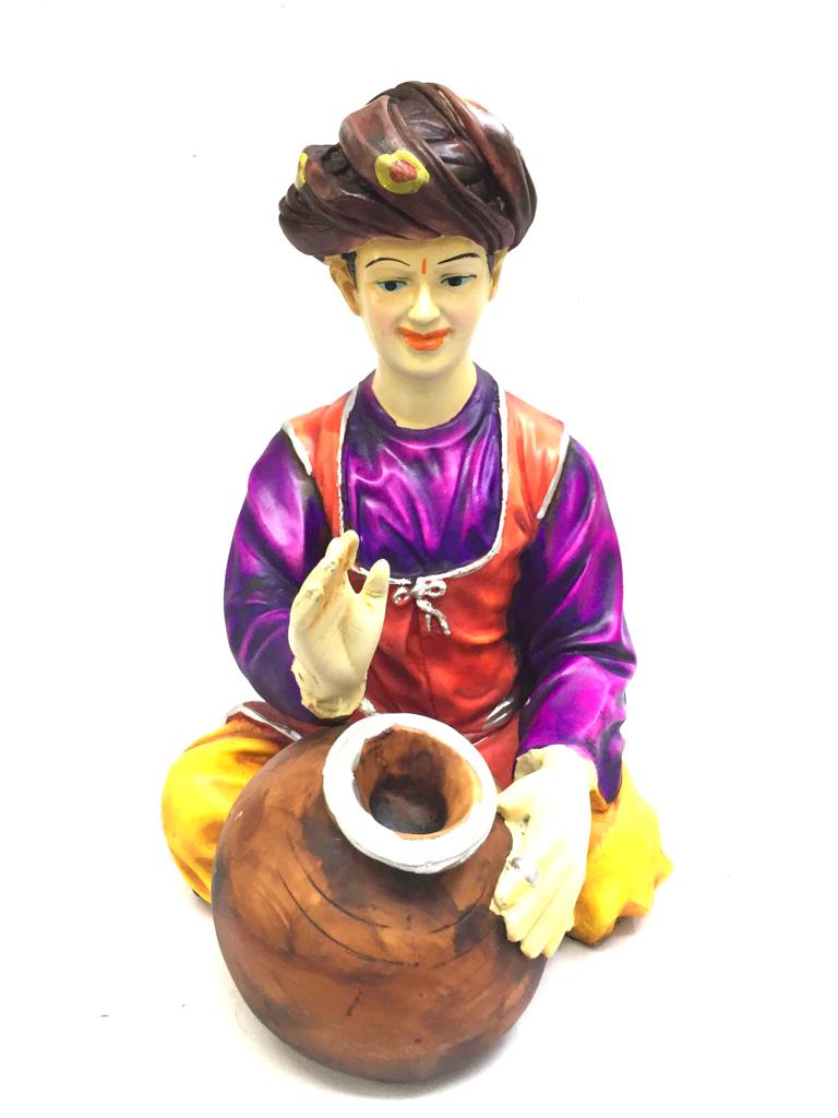 Traditional Indian Attire Potter Showpiece For Home Resin Décor Tamrapatra