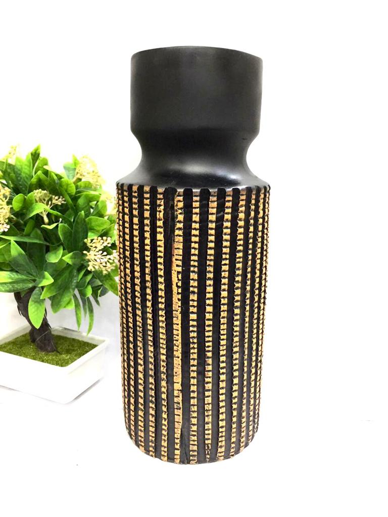 Black & Orange Shades Cylindrical Vase Planter For Sticks Arrangement Tamrapatra