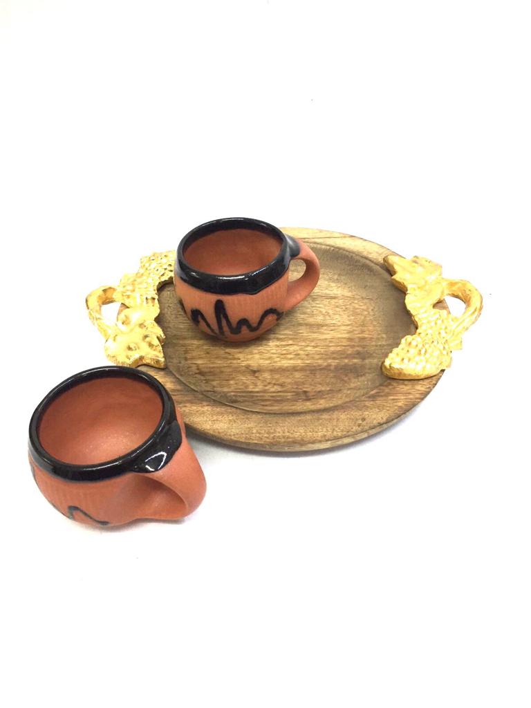 Designer Wooden Platters With Metal Handles Creative Handcrafts Tamrapatra