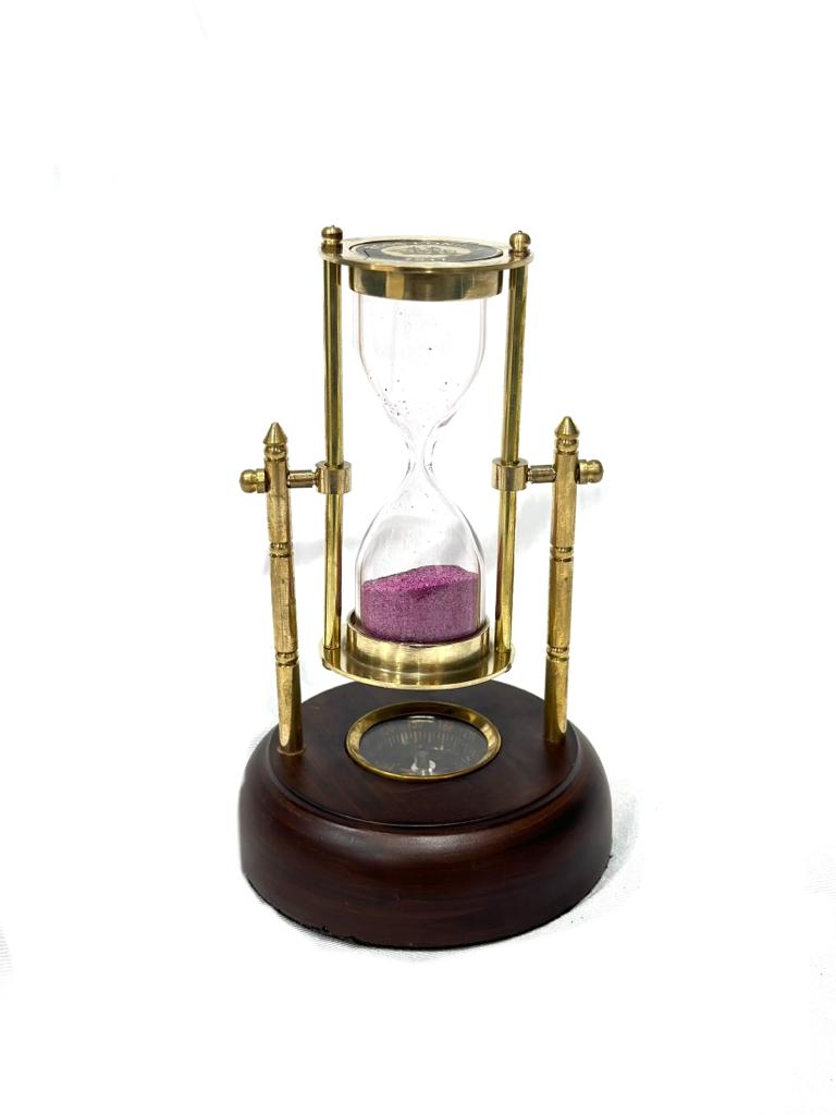 Brass Sand Timer With Compass Nautical Craftsmanship Handicrafts By Tamrapatra