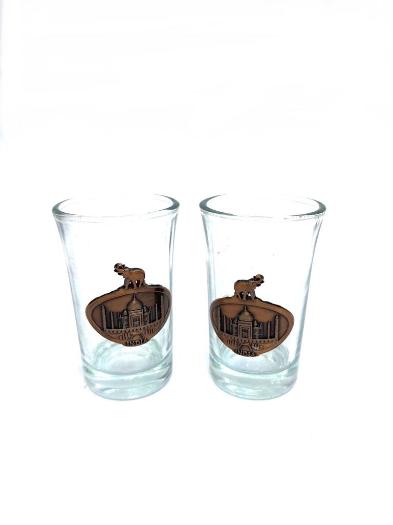 Royal Shot Glasses Set Of 2 Embossed Souvenir Taj Mahal Elephant By Tamrapatra