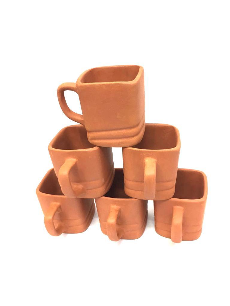 Square Cups Tea Coffee Serve Earthen Style  Plain & Glazed Set Of 6 Tamrapatra