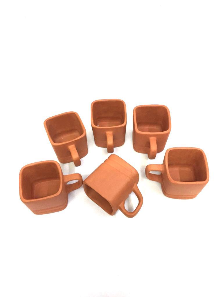 Square Cups Tea Coffee Serve Earthen Style  Plain & Glazed Set Of 6 Tamrapatra