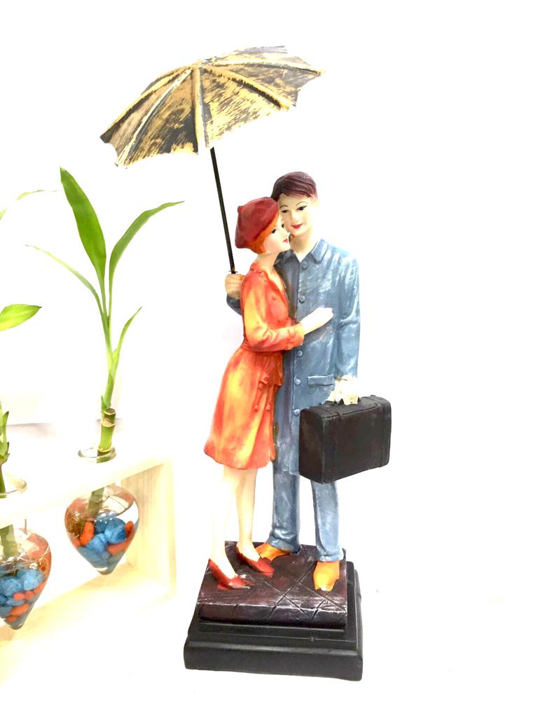 Lovely Couple Man With Briefcase Holding Umbrella Showpiece By Tamrapatra