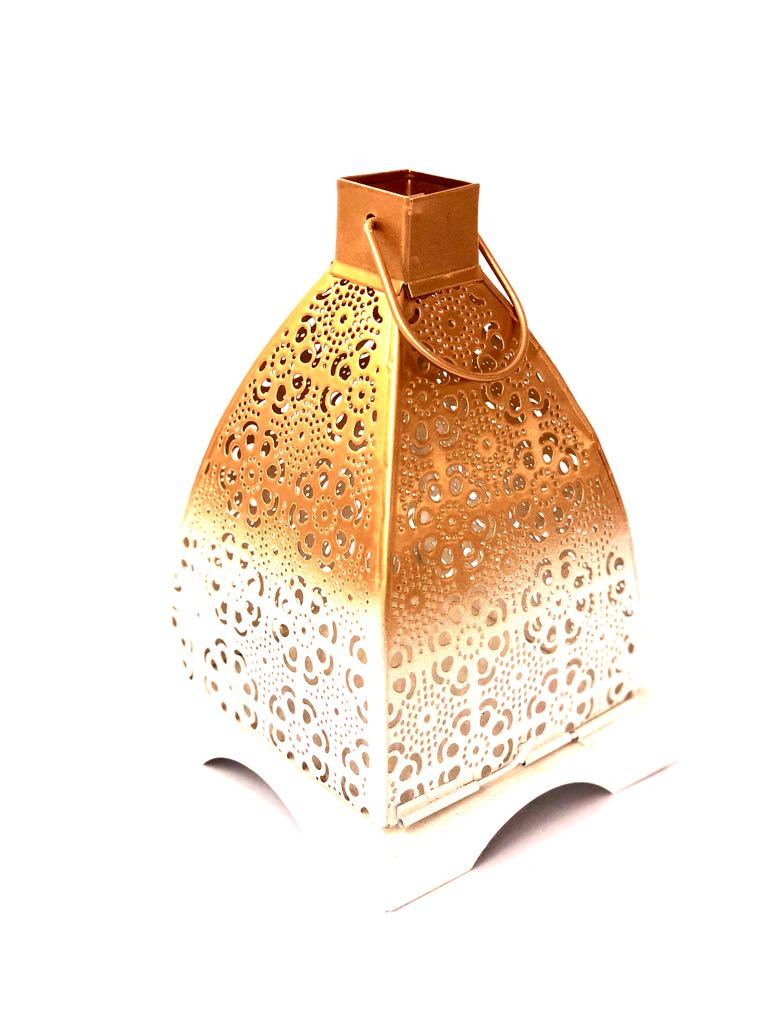 Floral Shadow Tea Light Holder Metal Lantern Hanging Tamrapatra - Tamrapatra