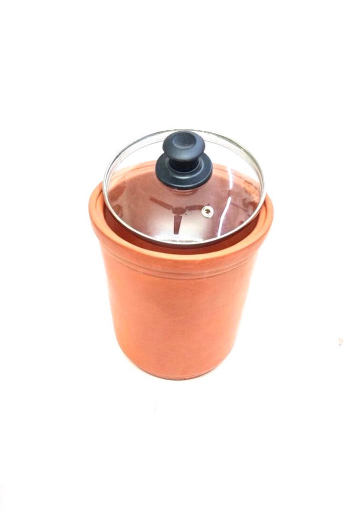 Tea Sugar Storage Container Earthenware With Glass Lid Handcrafted By Tamrapatra