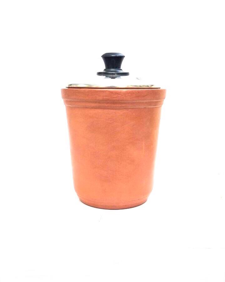 Tea Sugar Storage Container Earthenware With Glass Lid Handcrafted By Tamrapatra