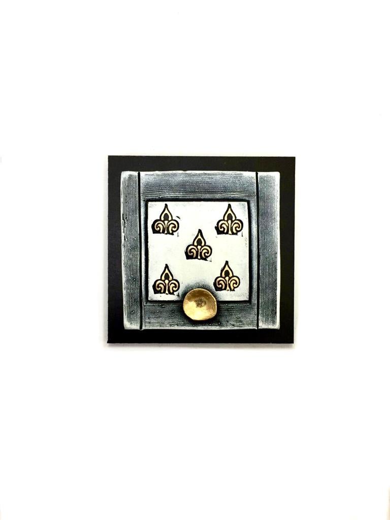 Terracotta & MDF Wall Décor Hanging Gold & White Art Set Of 5 Tamrapatra