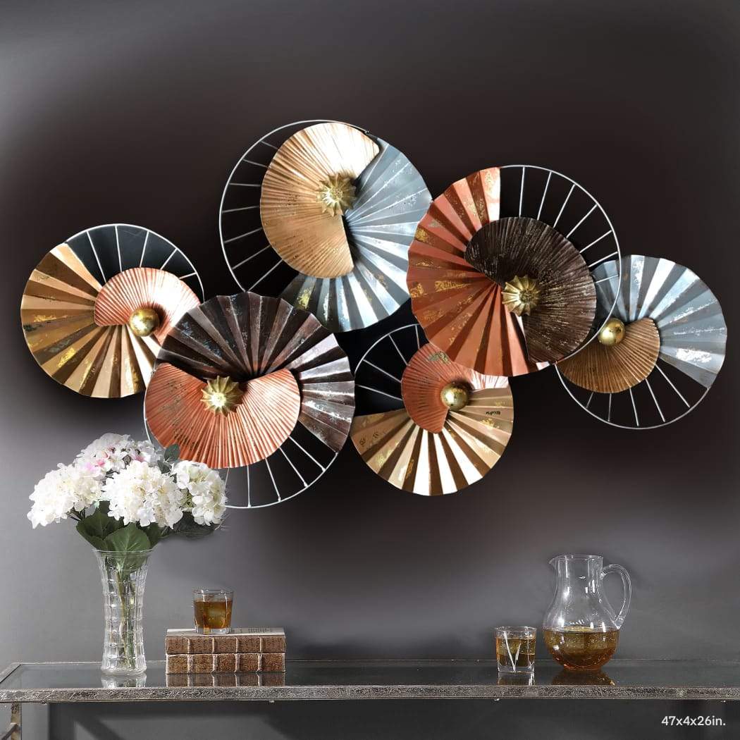 Wind Design Metallic Wall Art With Tangerine Orange & Grey Shades Tamrapatra