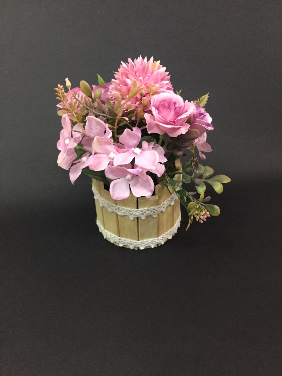 Flower Arrangement In Wooden Stripped Pots Must Buy Collection By Tamrapatra