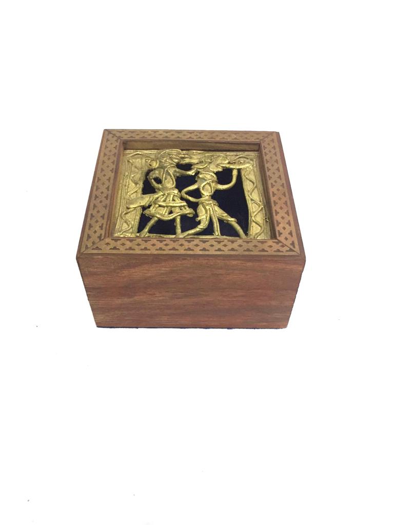 Wooden Dhokra Tribal Art Finish Storage Exclusive Handcrafted Box Tamrapatra
