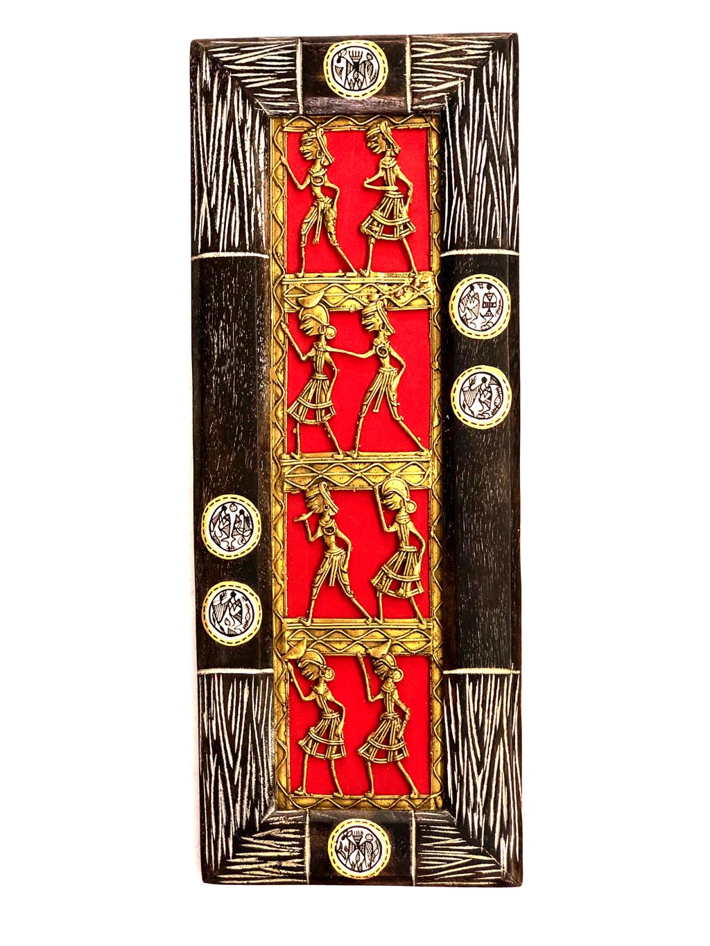 Metal Dhokra Art With HandPainted Wooden Wall Frame Tamrapatra - Tamrapatra