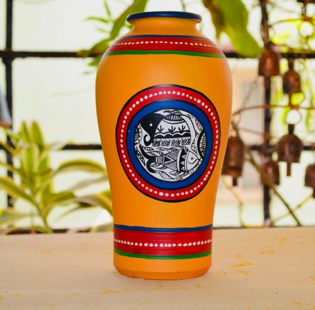 Madhubani Hand Painted Bottle Shape Pots By Skilled Artisans Tamrapatra - Tamrapatra