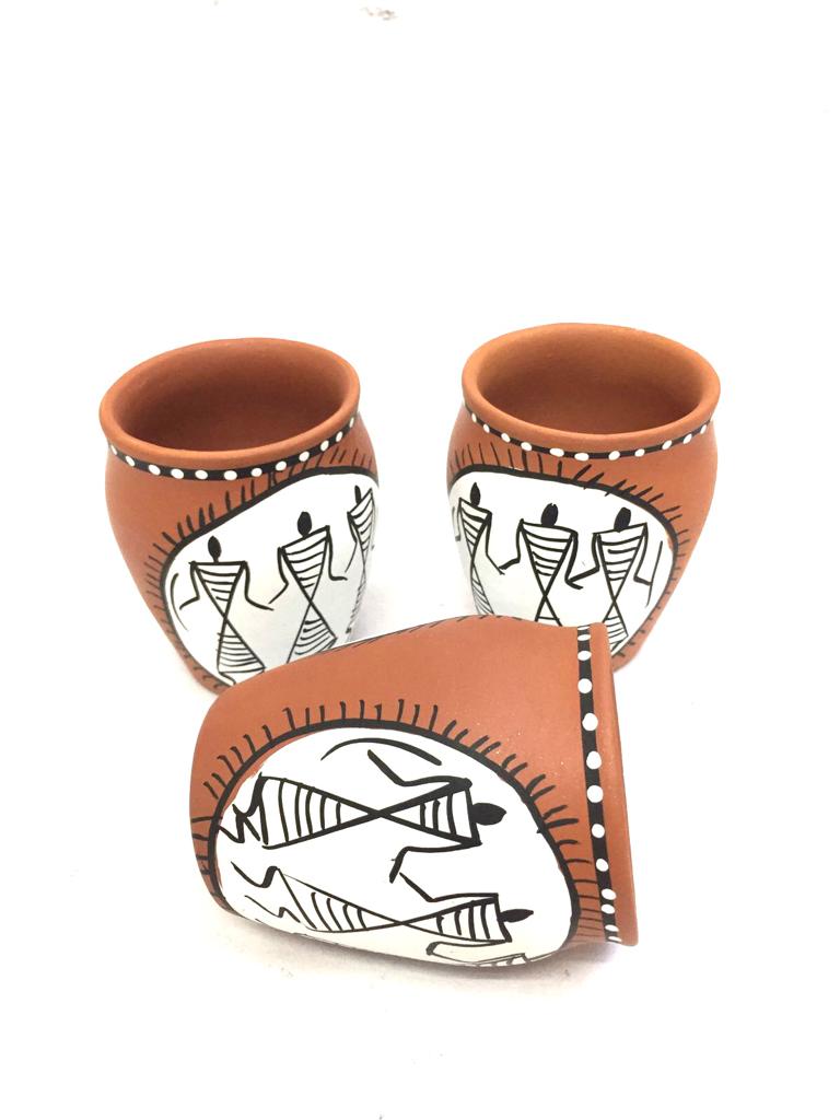 Large Kulhads Handmade Set Of 6 Traditional Cups Plain & Painted Tamrapatra