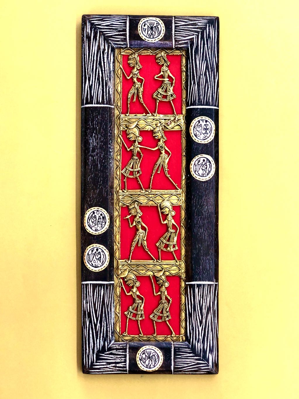 Metal Dhokra Art With HandPainted Wooden Wall Frame Tamrapatra - Tamrapatra