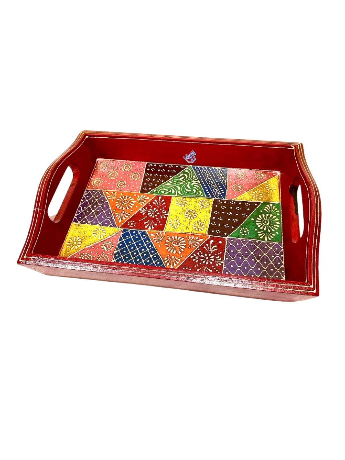 Colorful Wooden Trays Hand Painted With Handles Utility Dinning By Tamrapatra