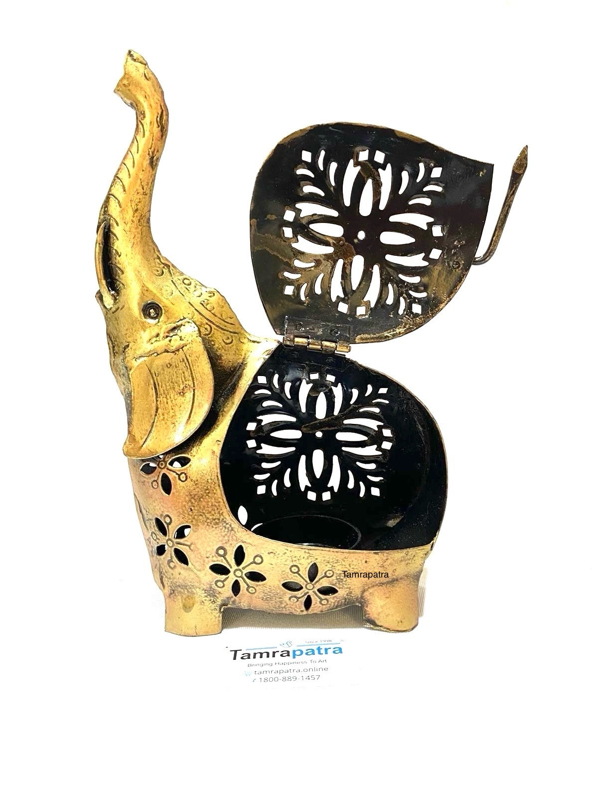 Elephant Candle Holder Up Trunk Metal Auspicious Gifting Options Tamrapatra