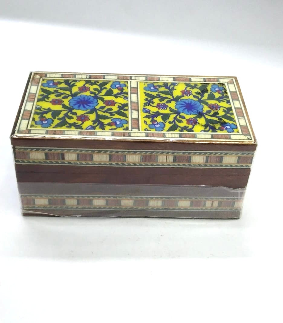 Blue Pottery Tiles Storage Box For Jewellery Handmade In India From Tamrapatra