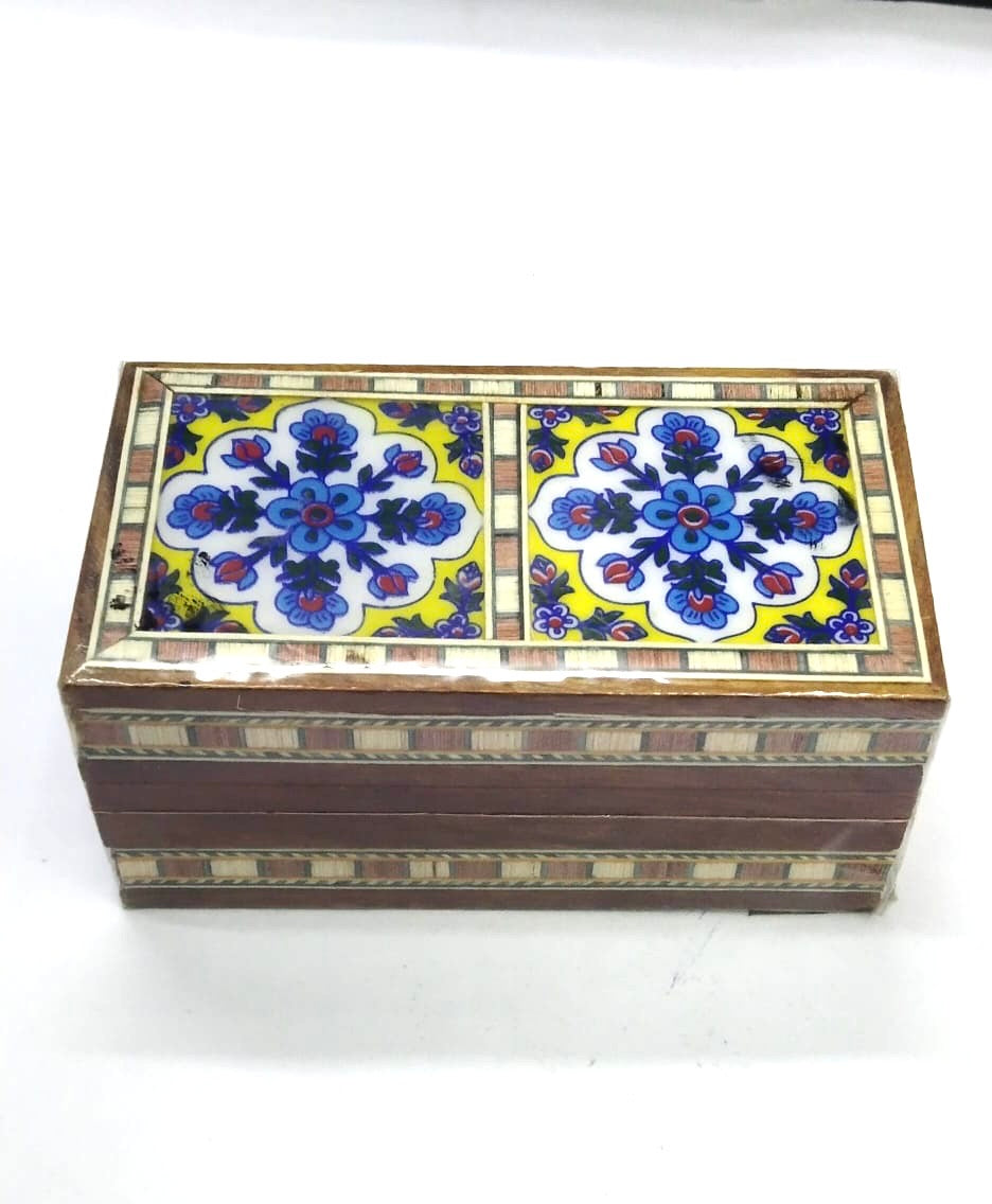 Blue Pottery Tiles Storage Box For Jewellery Handmade In India From Tamrapatra