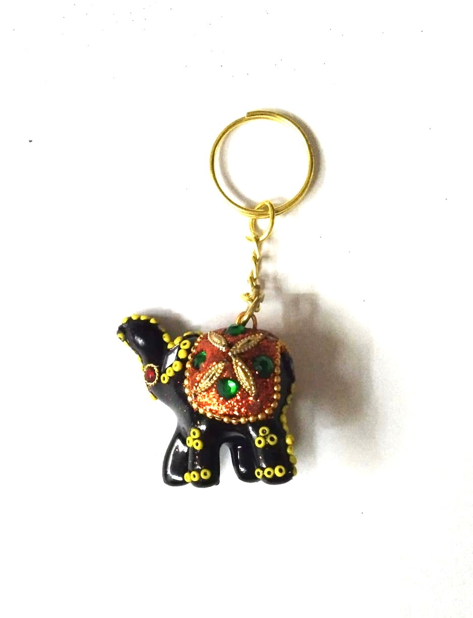 Elephant Keychain With Moti Work & Kundan In Various Shades From Tamrapatra