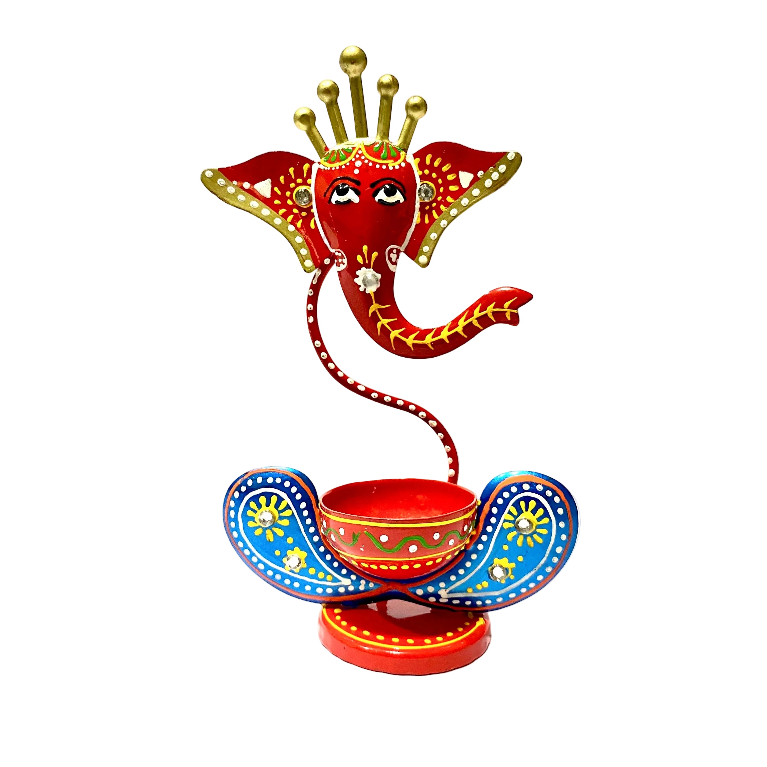 Decorative Ganesha figure with a bowl on a white background