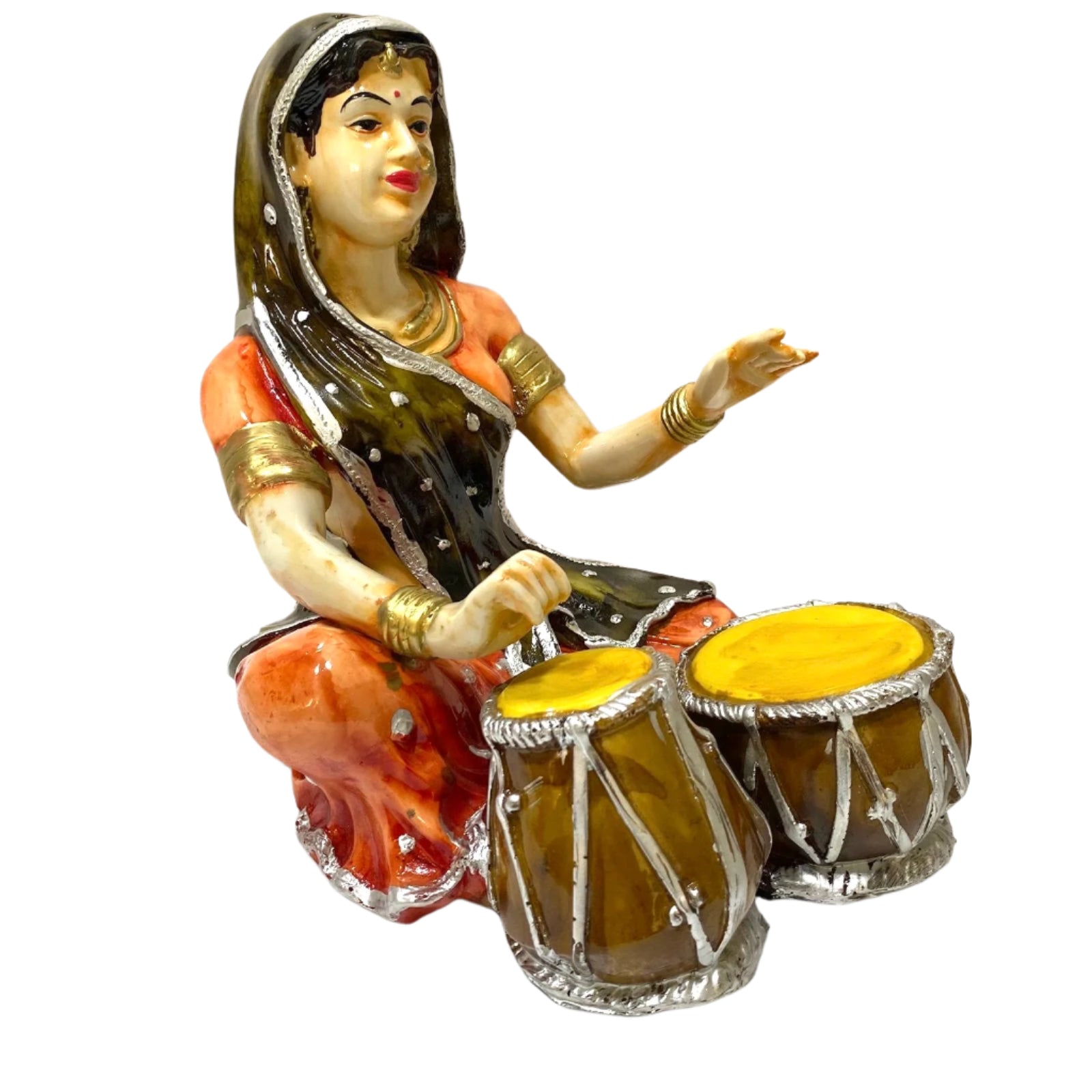 Lady Villager Playing Dholak Traditional Beautiful Art Collectible By Tamrapatra