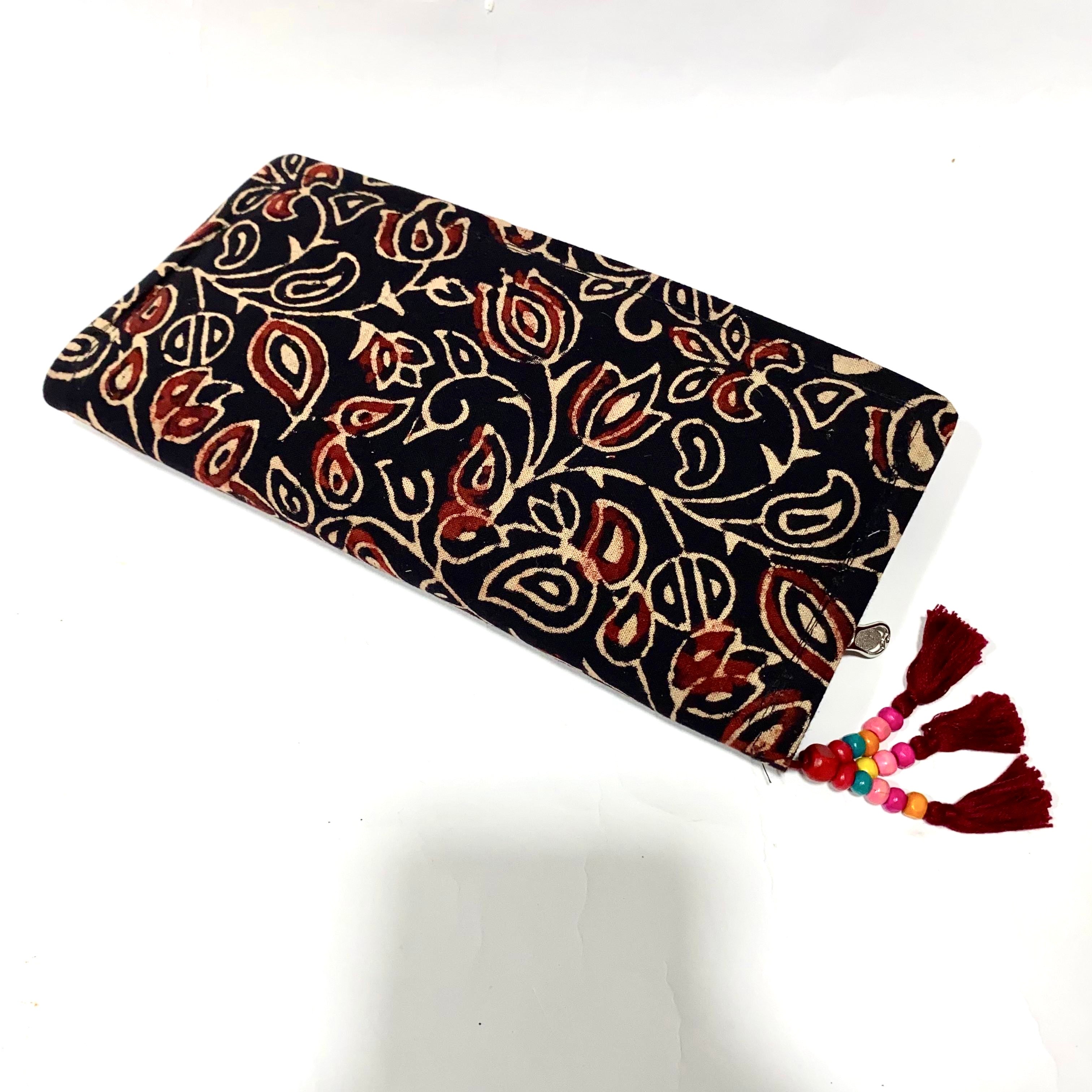 Cotton Embroidery Block Print Purse With Mirrors Styled With Beads By Tamrapatra