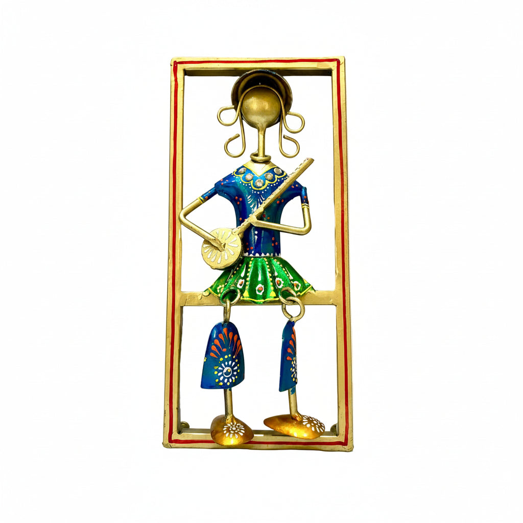 Sweet Little Girls Playing Musical Instrument Sitting Metal Décor Hanging Tamrapatra - Tamrapatra