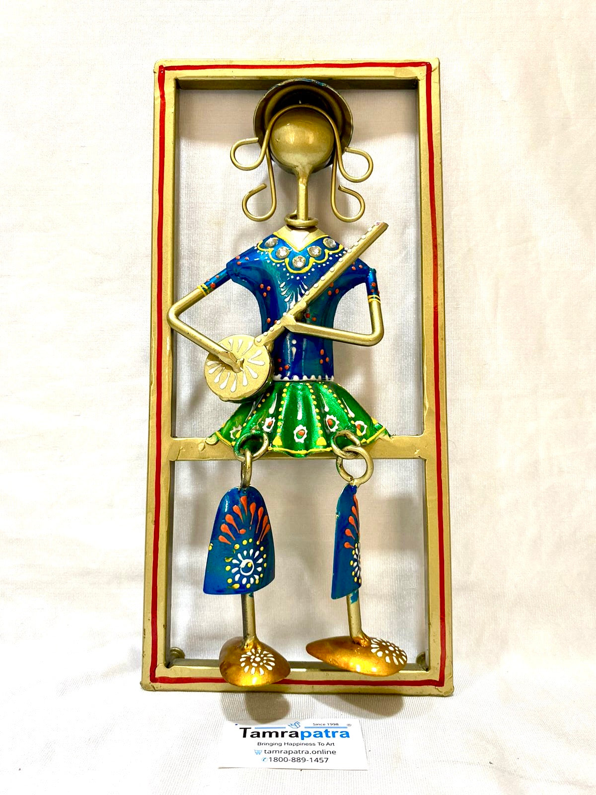 Sweet Little Girls Playing Musical Instrument Sitting Metal Décor Hanging Tamrapatra