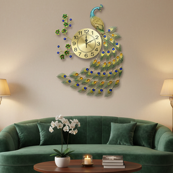 Wall Peacock Clock Hanging Attractive Design Metal Art Decor By Tamrapatra - Tamrapatra