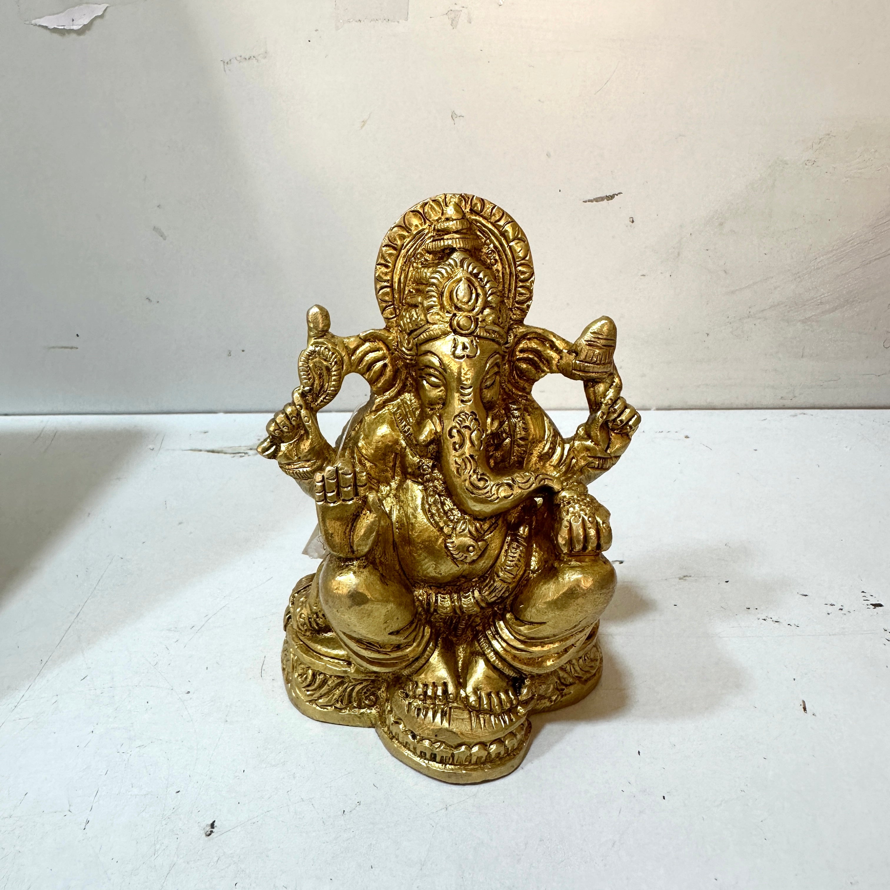 Brass Ganesh On Chowki Excellent Divine Collection Super Finely Carved Tamrapatra