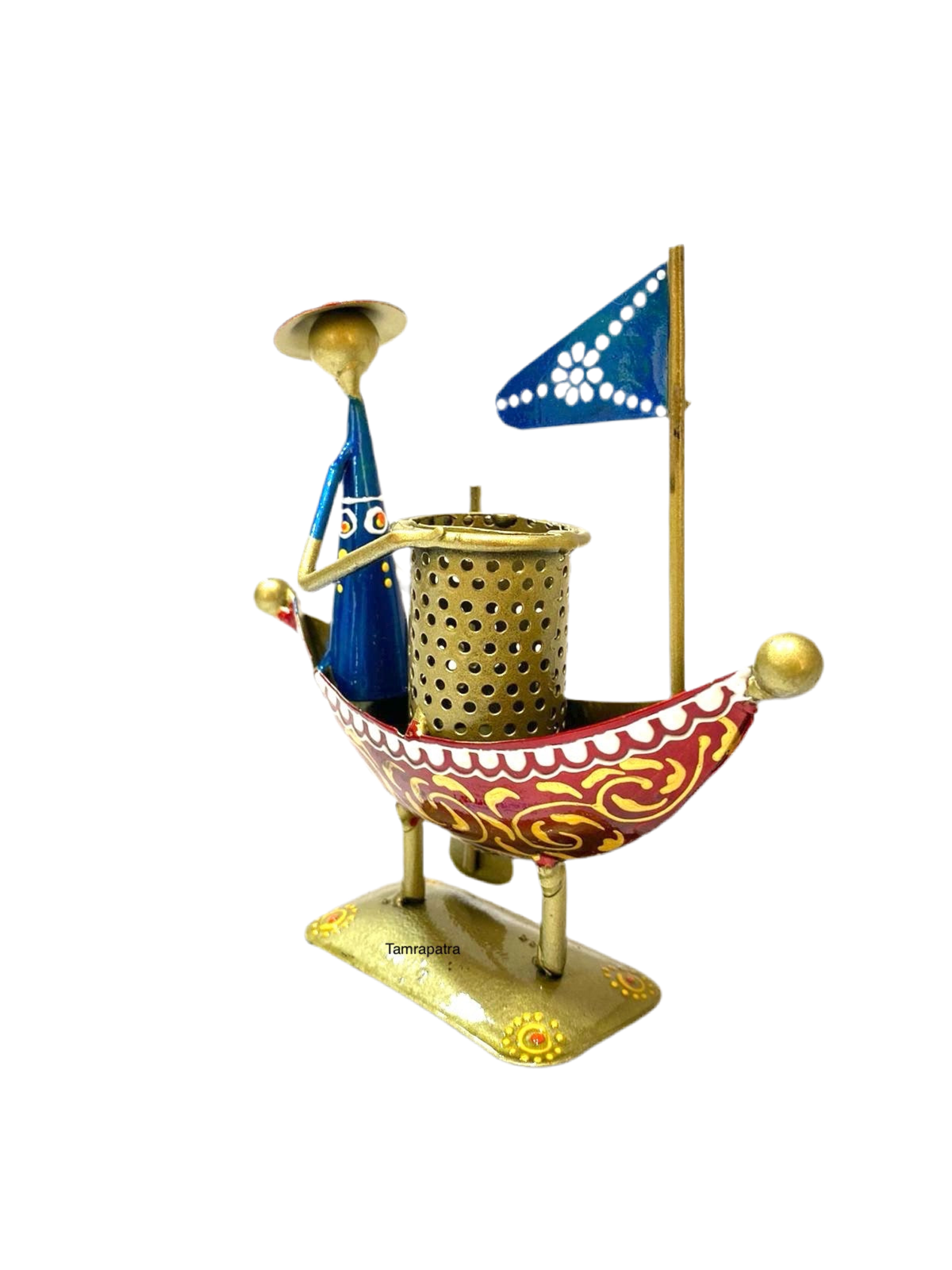 Boat Multicolor Hand Painted Traditionally Utility Pen Stand By Tamrapatra