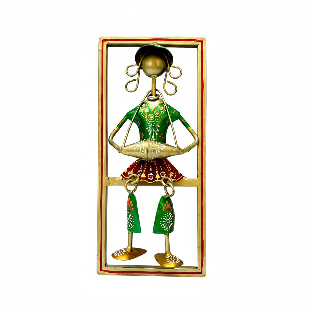 Sweet Little Girls Playing Musical Instrument Sitting Metal Décor Hanging Tamrapatra - Tamrapatra