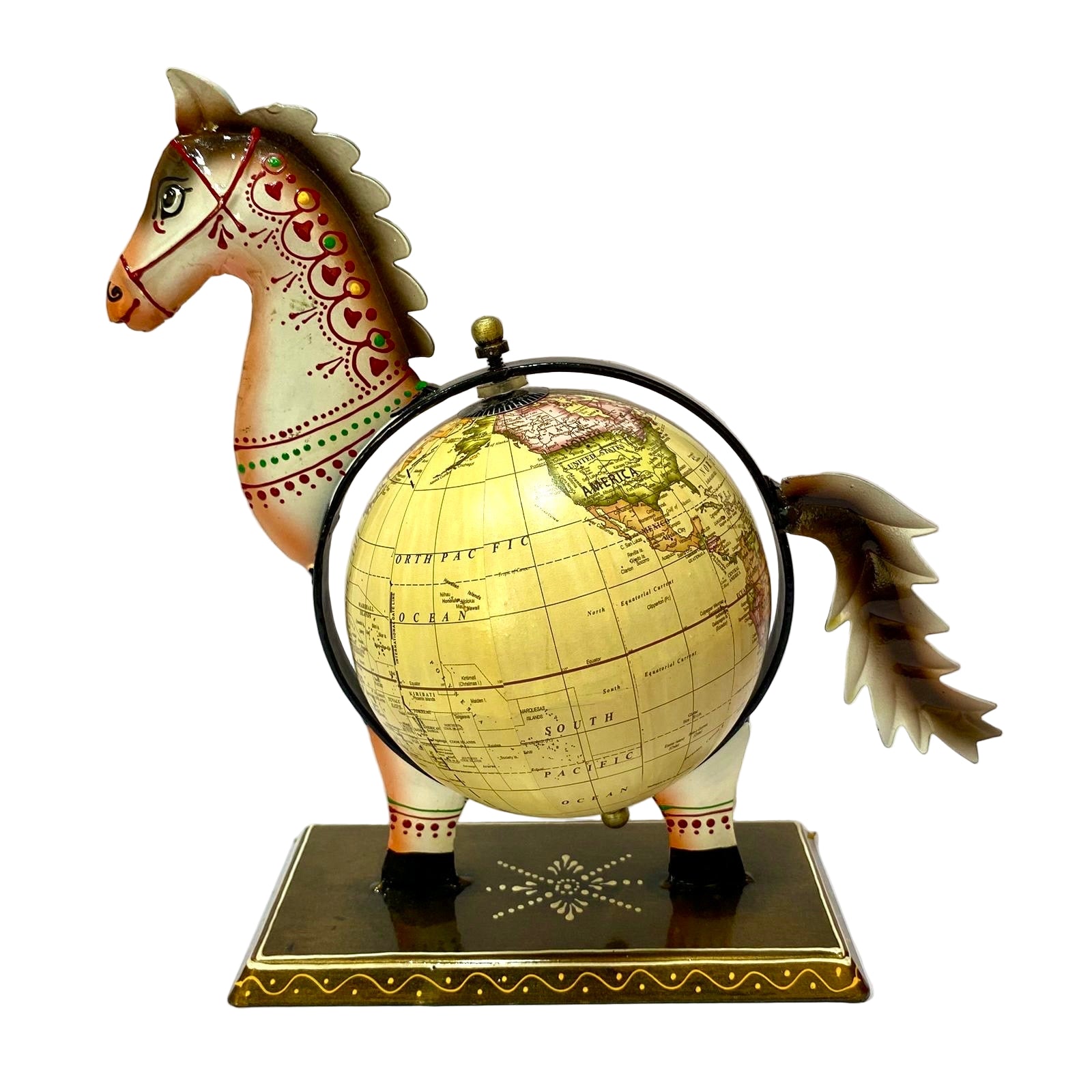 World Map Globe On Metal Elephant Decorative Utility Desk By Tamrapatra