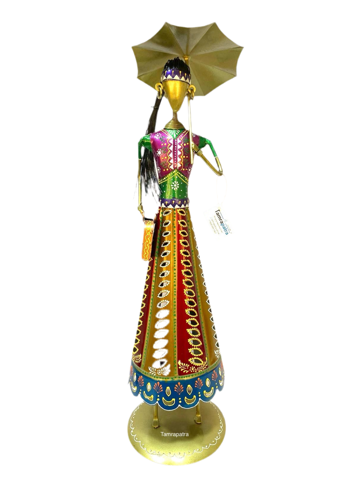 Umbrella Lady With Tea Light Holder Shadow Metal Handcrafted Tamrapatra