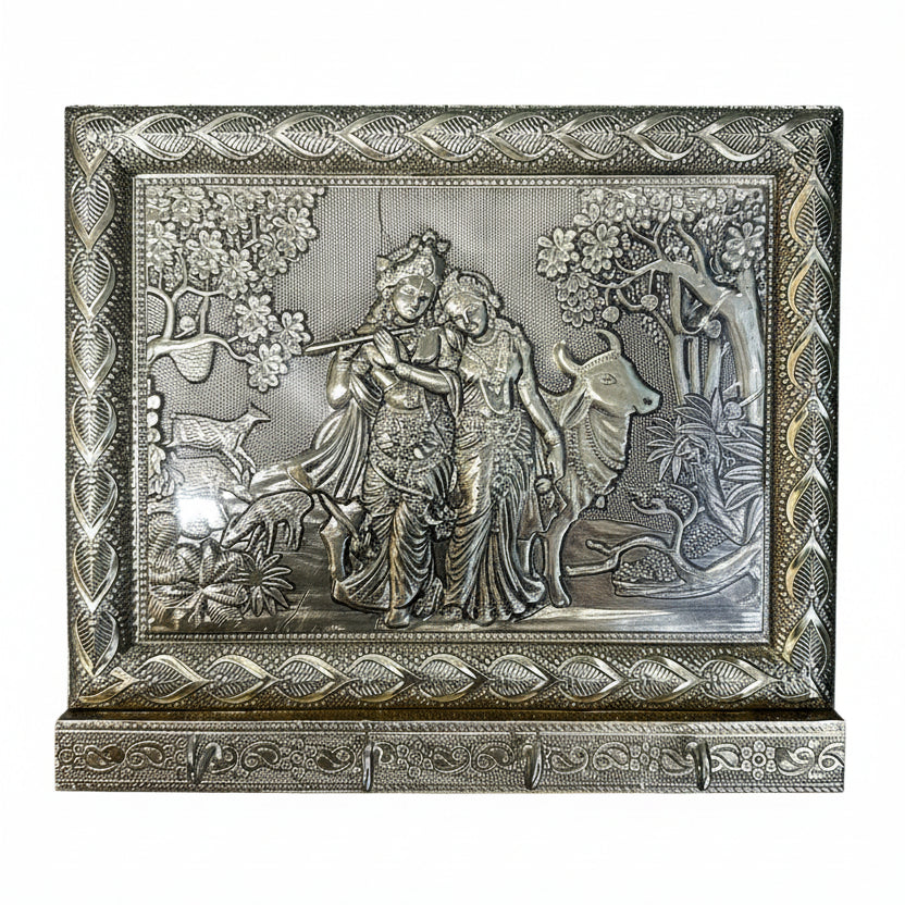 Wooden Key Holder Radha Krishna Scenery Creatively Handmade From Tamrapatra - Tamrapatra