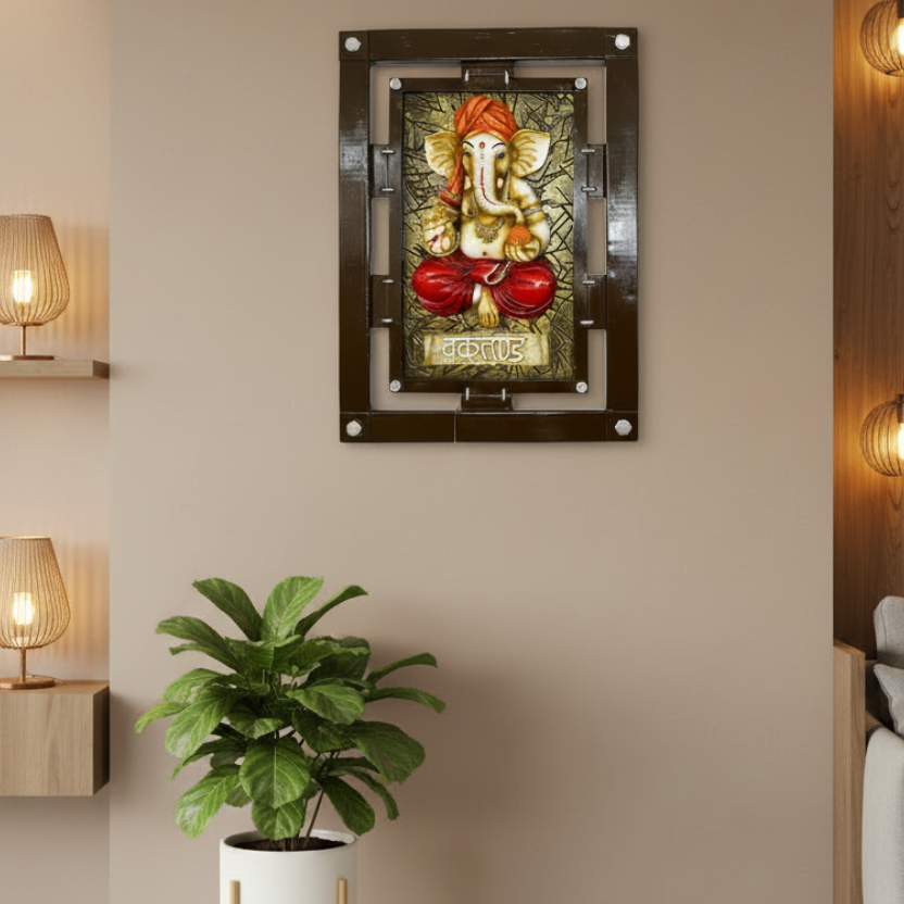 Big Ganesh Idol Resin Hanging Wall Art For Spiritual Home Décor Tamrapatra