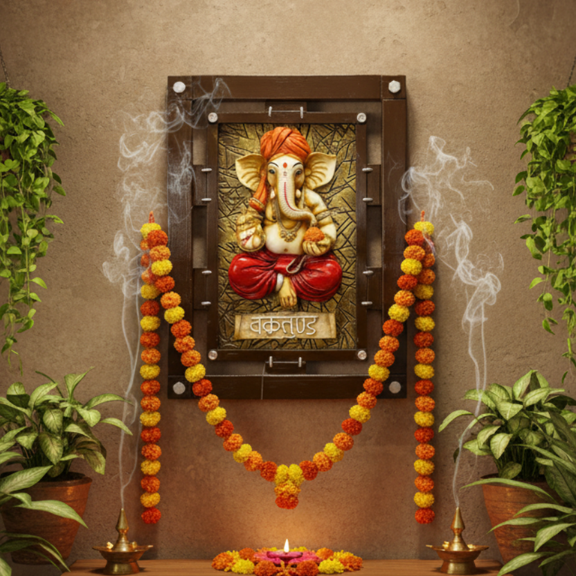 Big Ganesh Idol Resin Hanging Wall Art For Spiritual Home Décor Tamrapatra