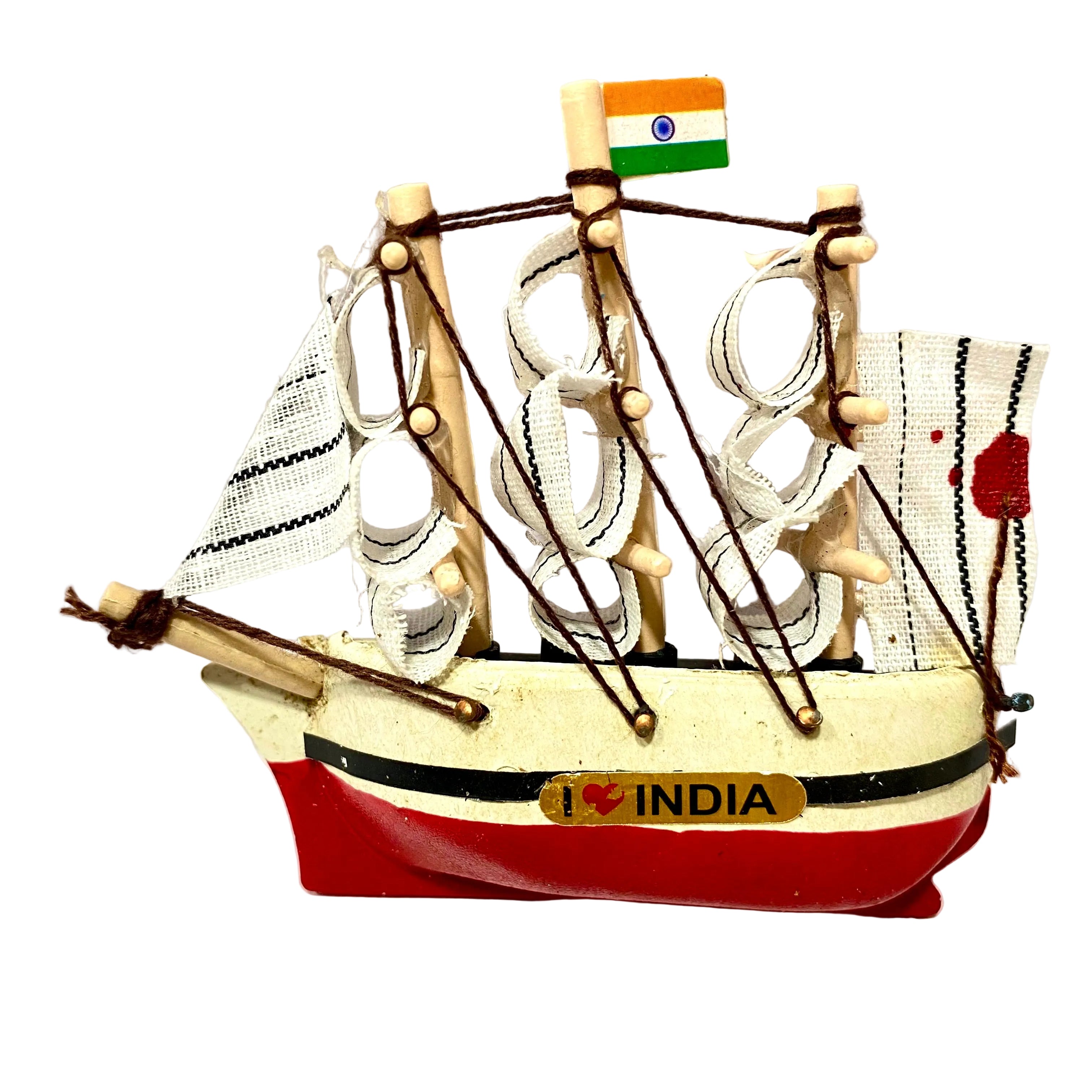 Model ship with 'I ❤️ India' on a white background