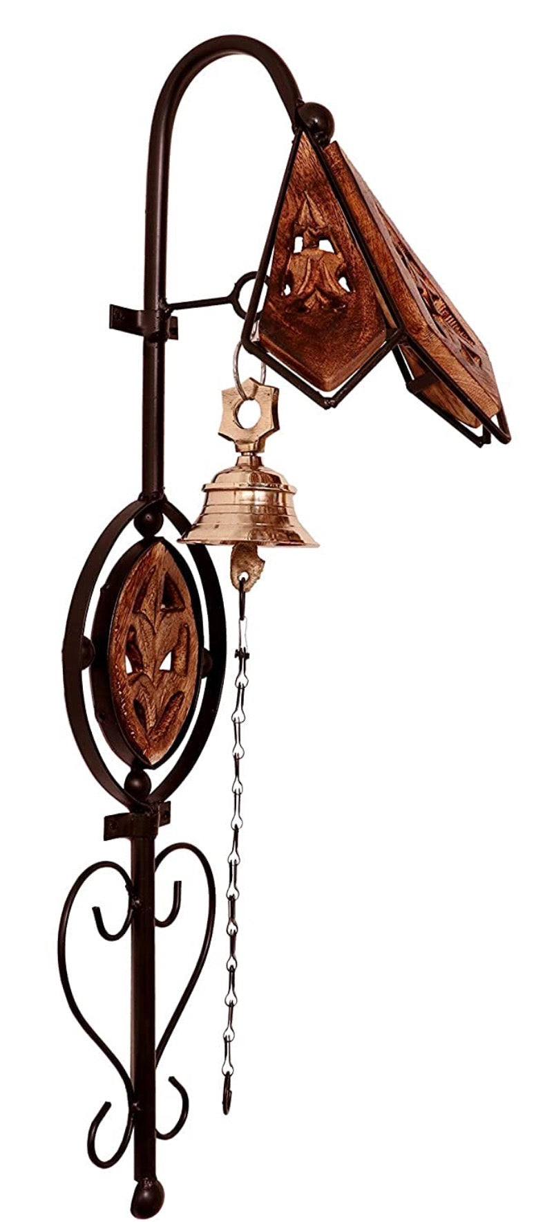 Welcome Door Bell Wooden & Metal Combined With Carving Design Tamrapatra
