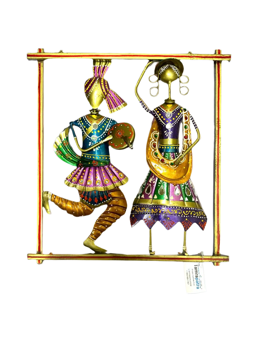 Dancing Colorfully Designer Traditional Art Vertical Metal Frame From Tamrapatra