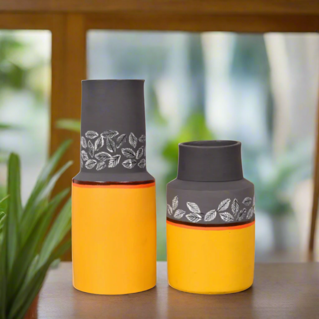 Bottle Shaped Floral Pots Hand Painted Indian Art Collection By Tamrapatra