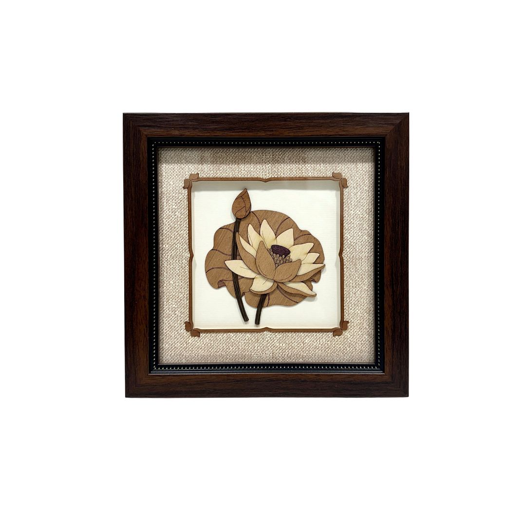 Flower 3D Wooden Carving Frame Natural Wood Floral Wall Art By Tamrapatra