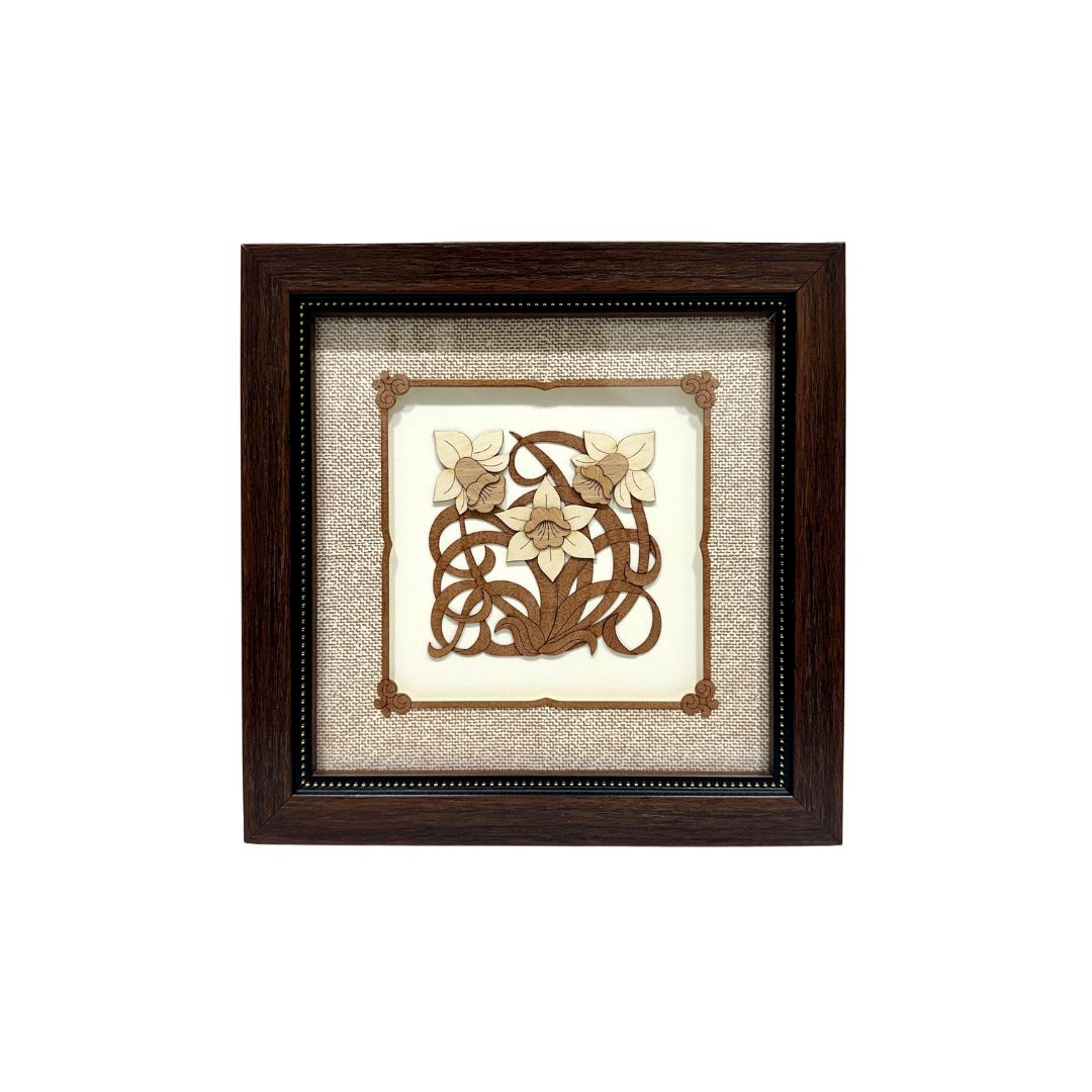 Flower 3D Wooden Carving Frame Natural Wood Floral Wall Art By Tamrapatra