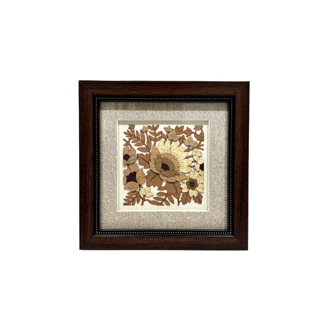 Flower 3D Wooden Carving Frame Natural Wood Floral Wall Art By Tamrapatra