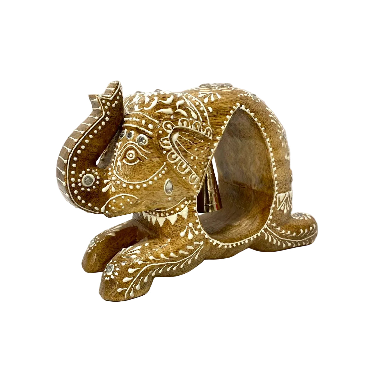 Metallic Bell Wooden Elephant Painted Natural Handcrafted Ideas From Tamrapatra - Tamrapatra