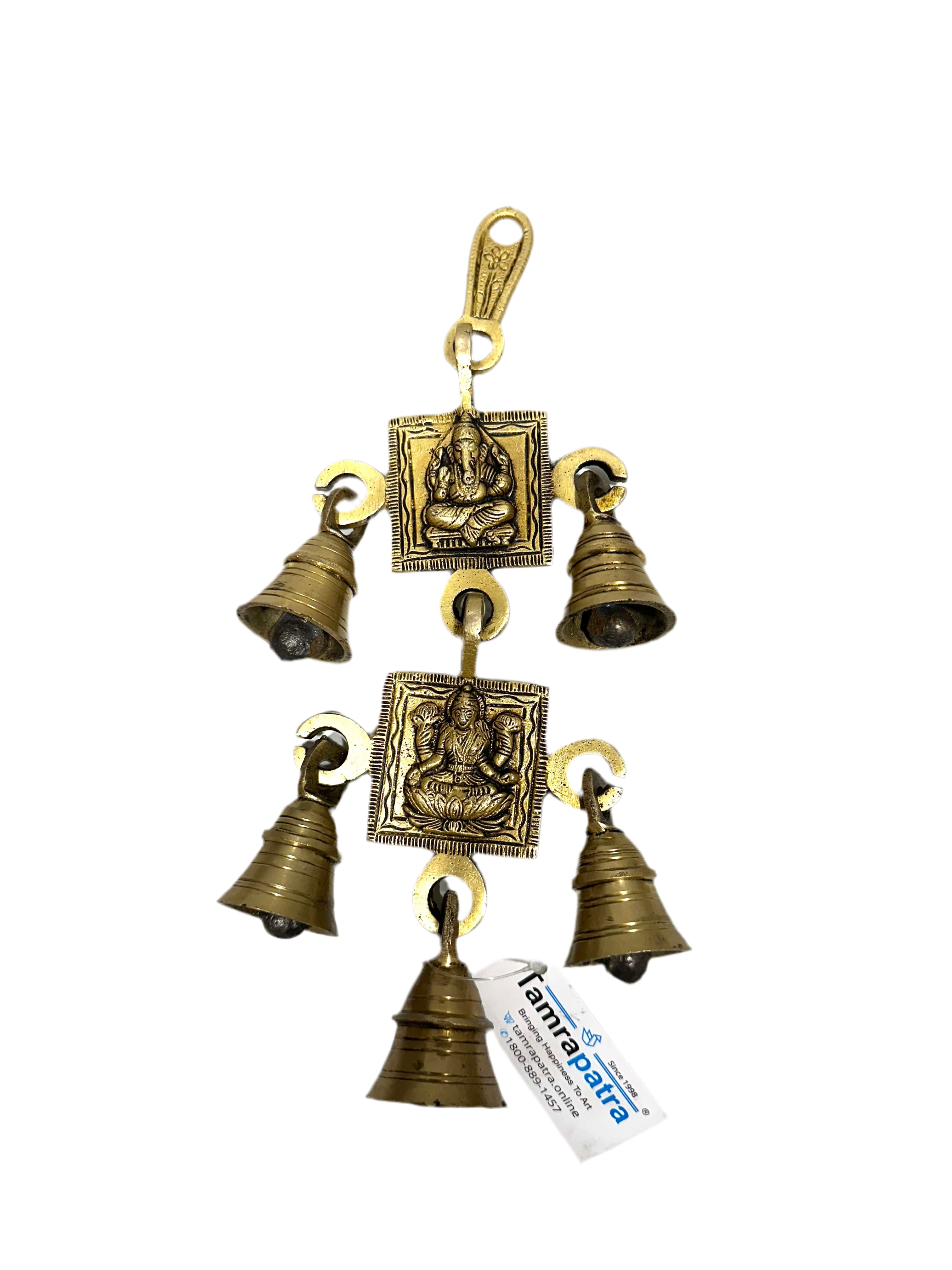 Ganesh Lakshmi Auspicious Brass Hanging For Wall Décor 5 Bells By Tamrapatra